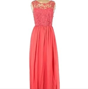 JADE JULIET Coral Orange Chiffon Crochet Lace Overlay Gown Maxi Dress Easter
